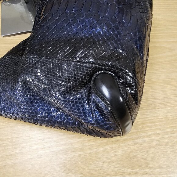 GUCCI Authentic Rare Exotic Python Leather Tote Hobo Large Metallic Blue Handbag - Picture 6 of 16